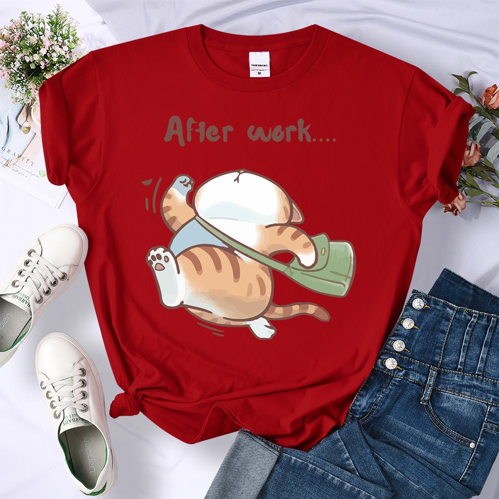 The Cat That Runs After Work Printed Womens T-Shirt Summer Cool Short Sleeve Crewneck Trendy Clothing Hip Hop Casual Streetwear