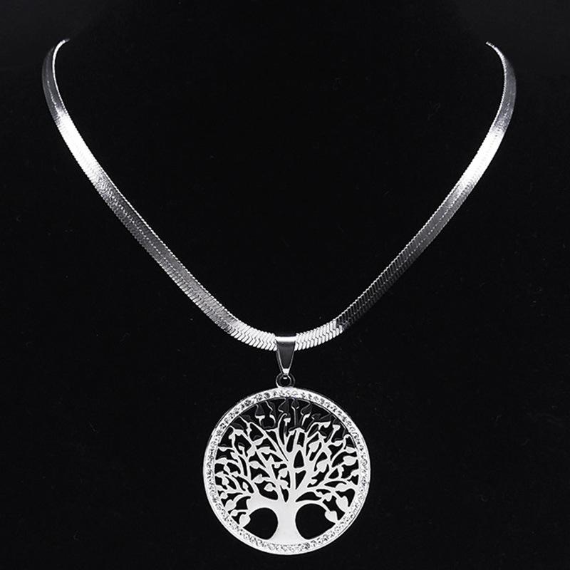 

Tree Of Life Pendant Necklace For Women Gold Crystal Stainless Steel Jewelry