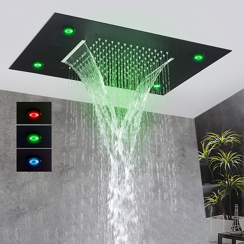 Schwarze Decken-Intelligente Fernbedienung LED Regenfall Wasserfall Einzelne Duschkopf Versteckter Duschhahn
