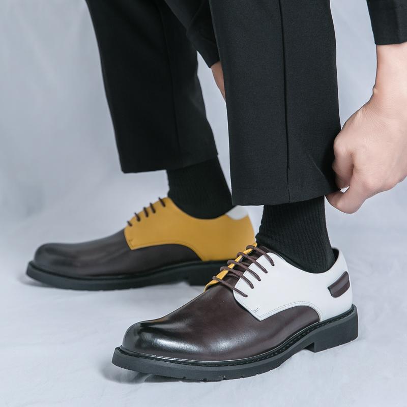 Fashion 2025 New Men Two-Tone Derby Dress Shoes Formal Business Oxfords Lace-Up Leather Shoes Non-Slip Sole Classic Office Shoes for Men