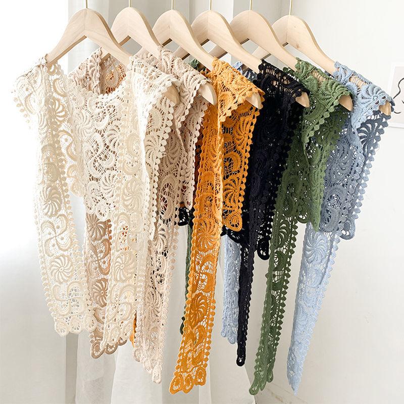 Vintage Palace Style Women False Fake Collar Hollow Out Crochet Lace Half Shirt Necklace Shawl Bowtie