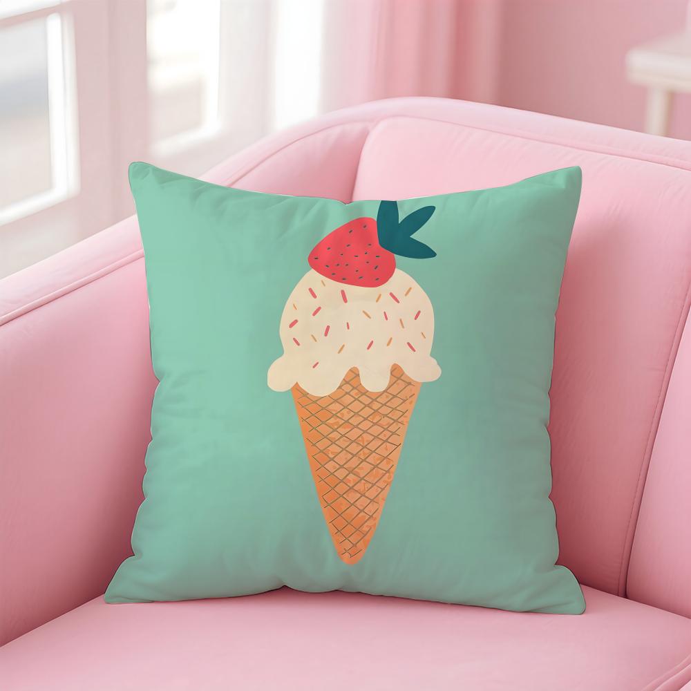 Cute Delicious Sweet Ice Cream Cushion Cover Pillow Case Soft Friendly Fabric  Concealed Zipper