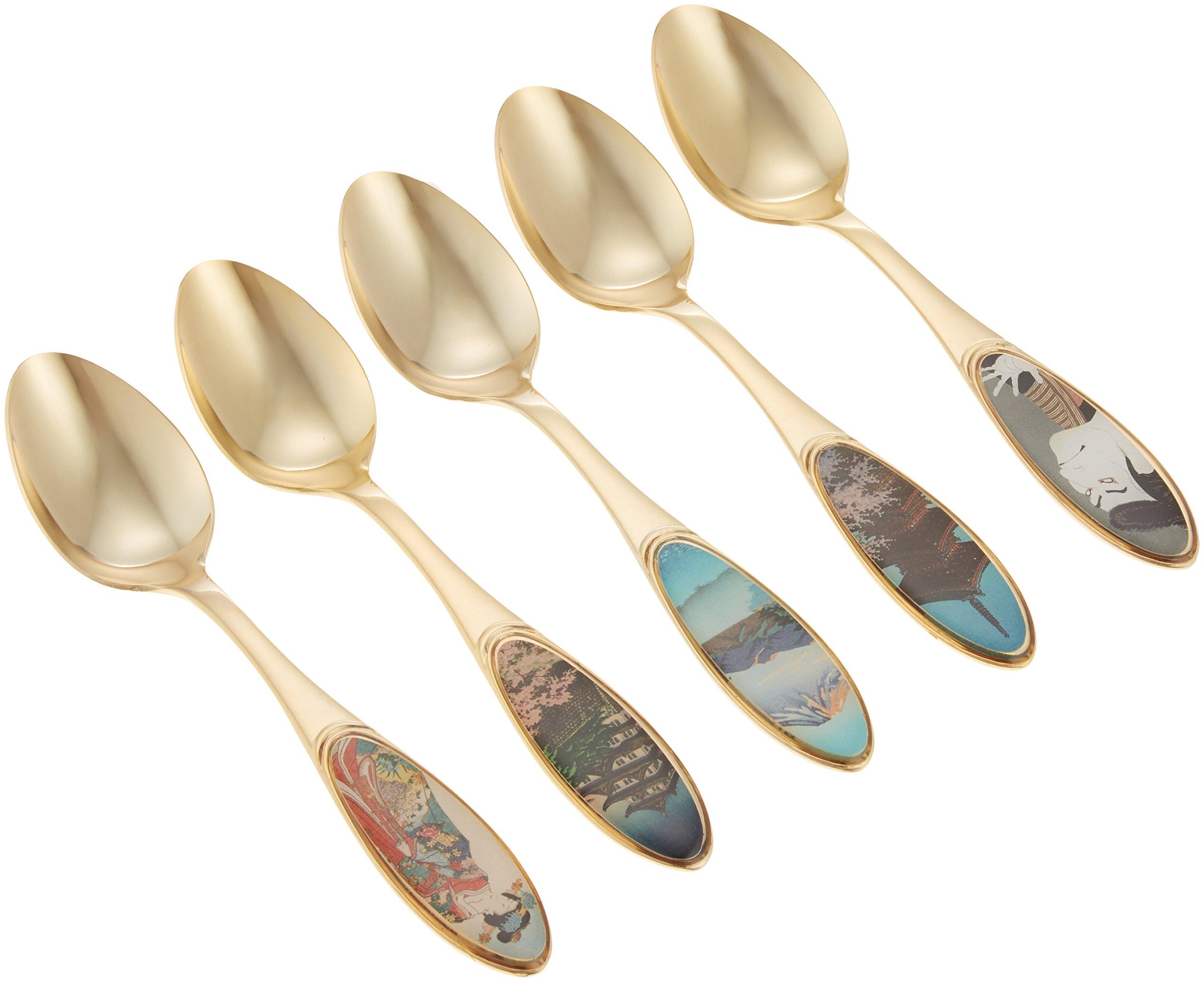 

Asahi Cutlery Set Gold Total Length Made in Japan Cutlery Teaspoon 5PCS 5 Pieces 13.6cm Ukiyo-e UKI-1 золотой