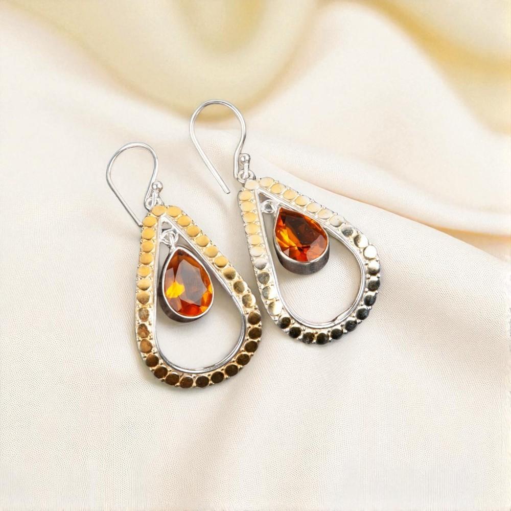 Citrine Gemstone 925 Sterling Silver Jewelry Handmade Earrings2.27" Gift For Her EE-82-3