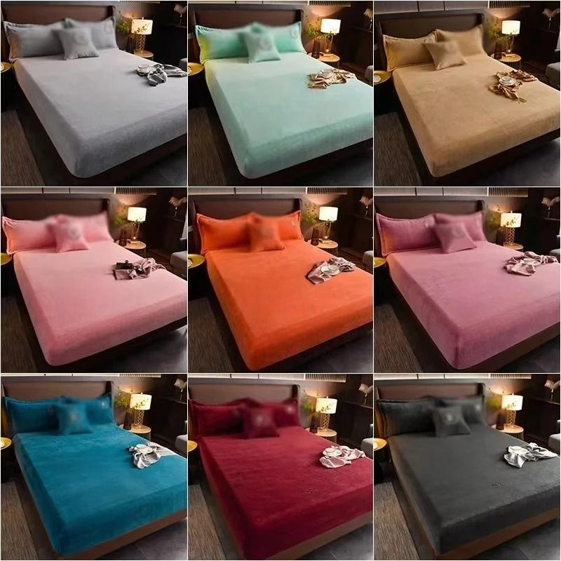 Solid Color Velvet Bed Sheets Warm Adjustable Fitted Sheets For Home Double bed sheets Not Fading  Machine Washable Bedspreads