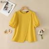 ZANZEA Women Casual Round Neck Puff Short Sleeve Blouse