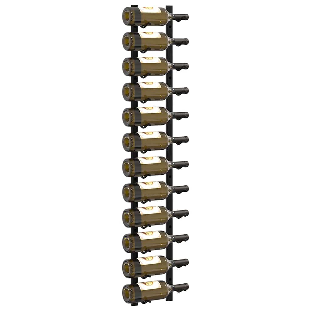 Wall Mounted Wine Rack for 12 Bottles 2 Pcs Black Iron