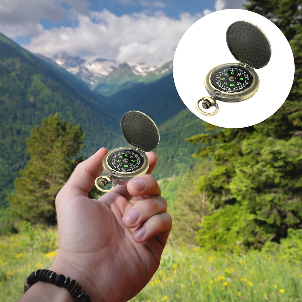 Outdoor Compasses Vintage Zinc Alloy Flip Cover Pocket Compasse with Chain camping Portable Navigation Tool Gift Box