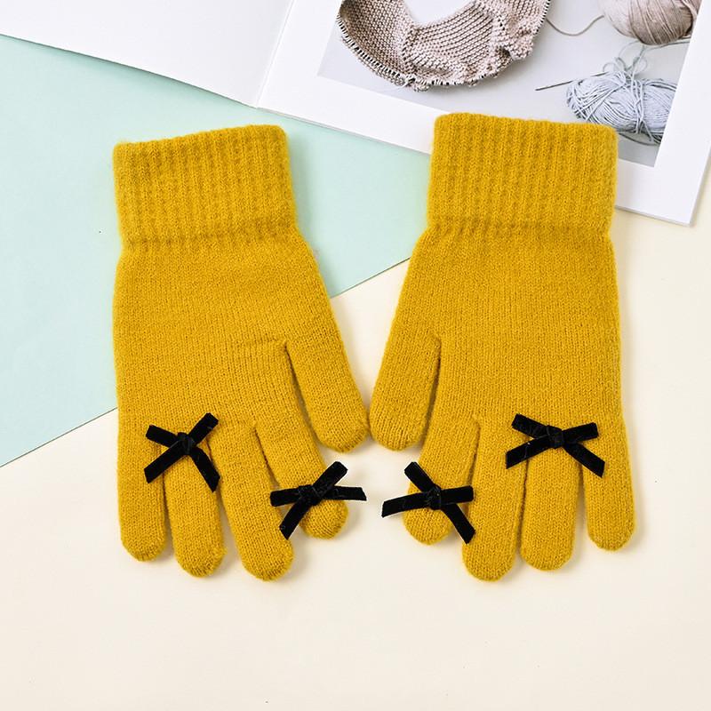 

Перчатки для девочек-студенток из шерсти, теплые, корейские, с бантом, однотонные, детские, осенне-зимние, теплые, кашемировые, вязаные, для улицы жёлтый