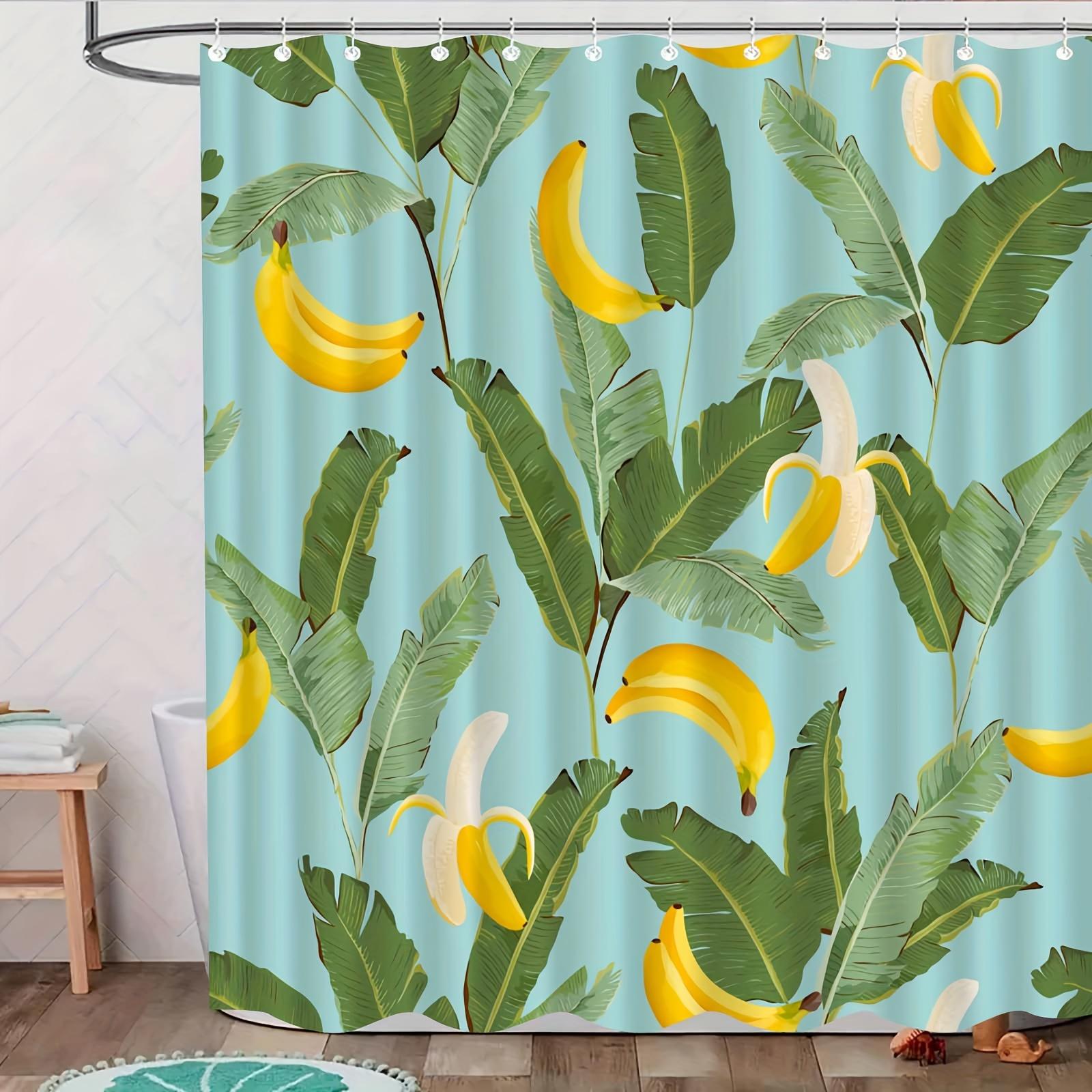 

1Pc Tropical Banana Leaf & Fruit Shower Curtain - Anti-Fog Bathroom Decor, Vibrant Botanical Design For All Seasons W60H190(CM)-1 Pcs