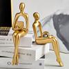 Resin Human Body Art Ornament Abstract Design Golden Finish Figure Statue Thinking Reading Man Desktop Ornament Home Decor
