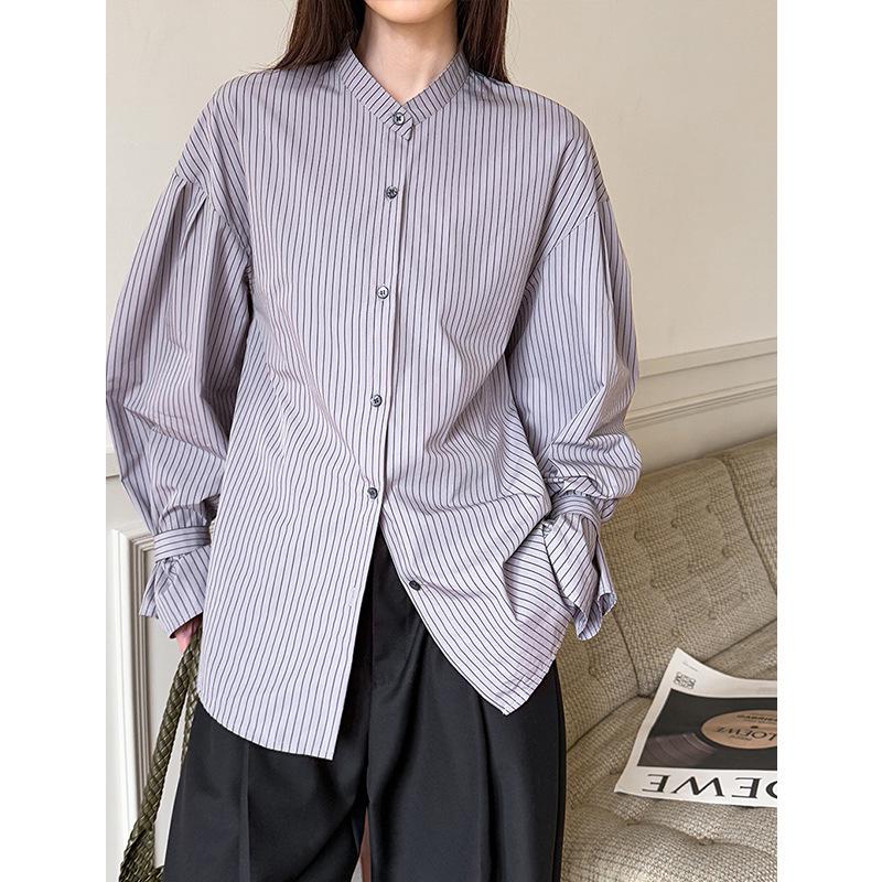 Zhi Spring Women's Long Sleeve Striped Shirt - Loose Fit, Slimming Design