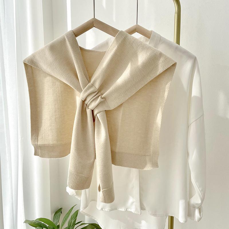 Dongdaemun Korean-Style Knitted Crossover Cape: Double-Sided High-End Shawl & Square Scarf for Spring/Summer