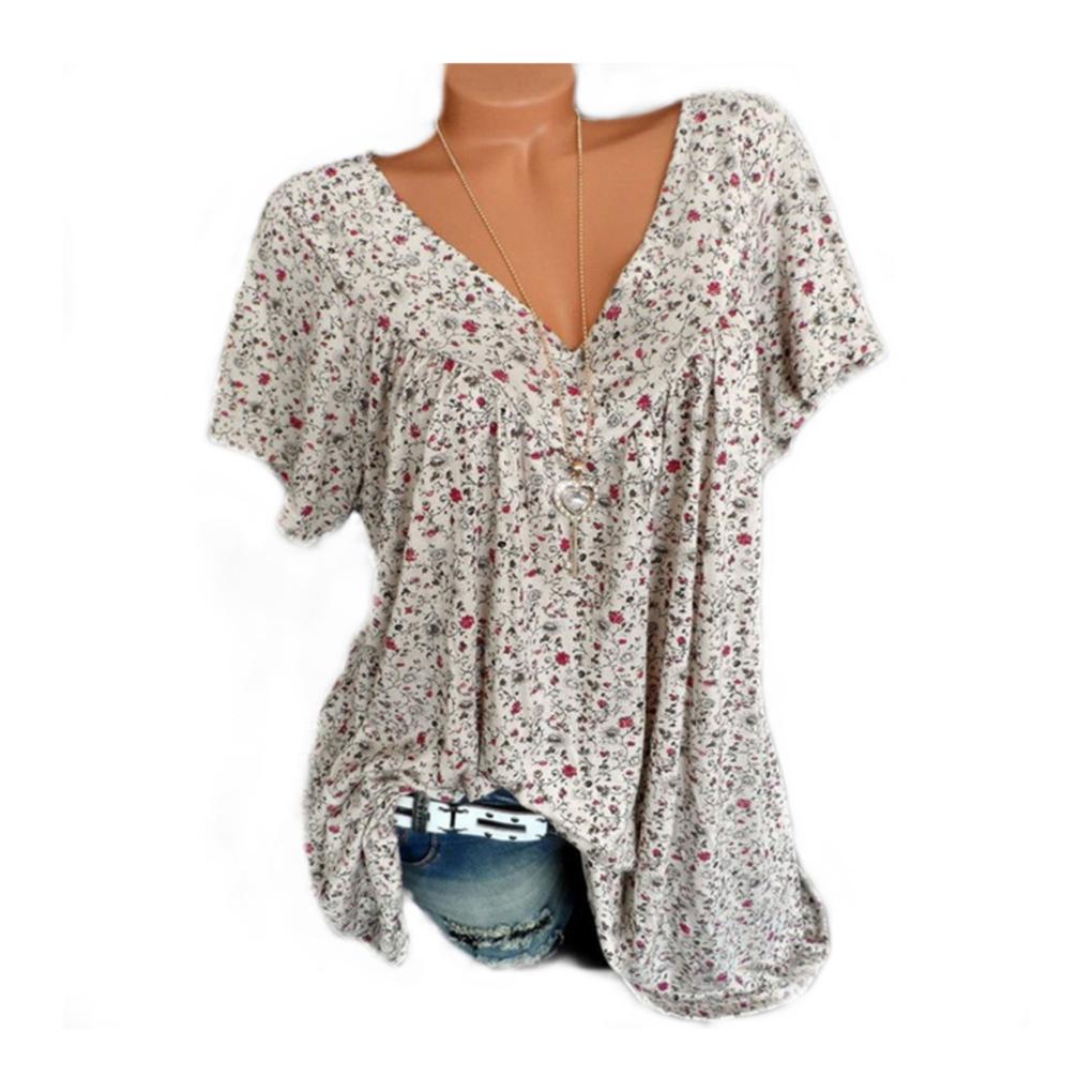 Women T-shirt V Neck Short Sleeve Top Printed Casual Summer T Shirt