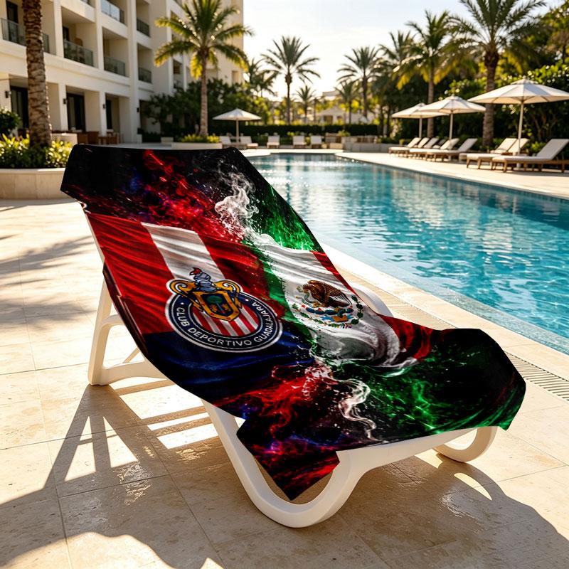 Club Deportivo Guadalajara Print Beach Towel Design, Soft, Lightweight. for Home Bathroom, Spa, Pool, Yoga, Surfing, Camping, Gift for Family, Friend