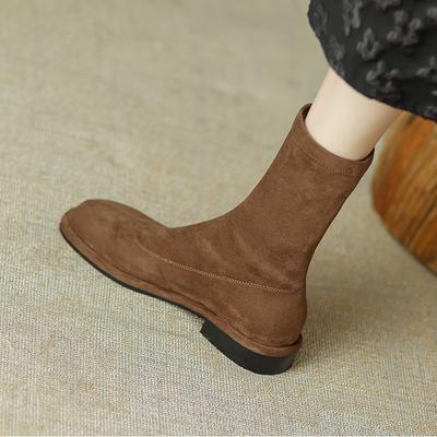 Mode Herbst Vintage Runde Spitze Damen flache Stiefeletten Street Style Bankett Elastisch Schlank Kurz Botas Mujer