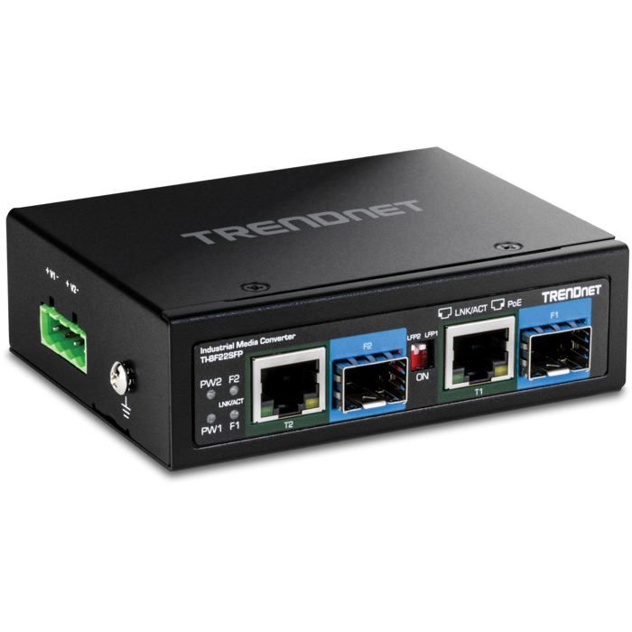 Convertisseur de Média Industriel - TRENDnet - TI-BF22SFP - SFP vers PoE++ - 2 Ports Gigabit - Noir