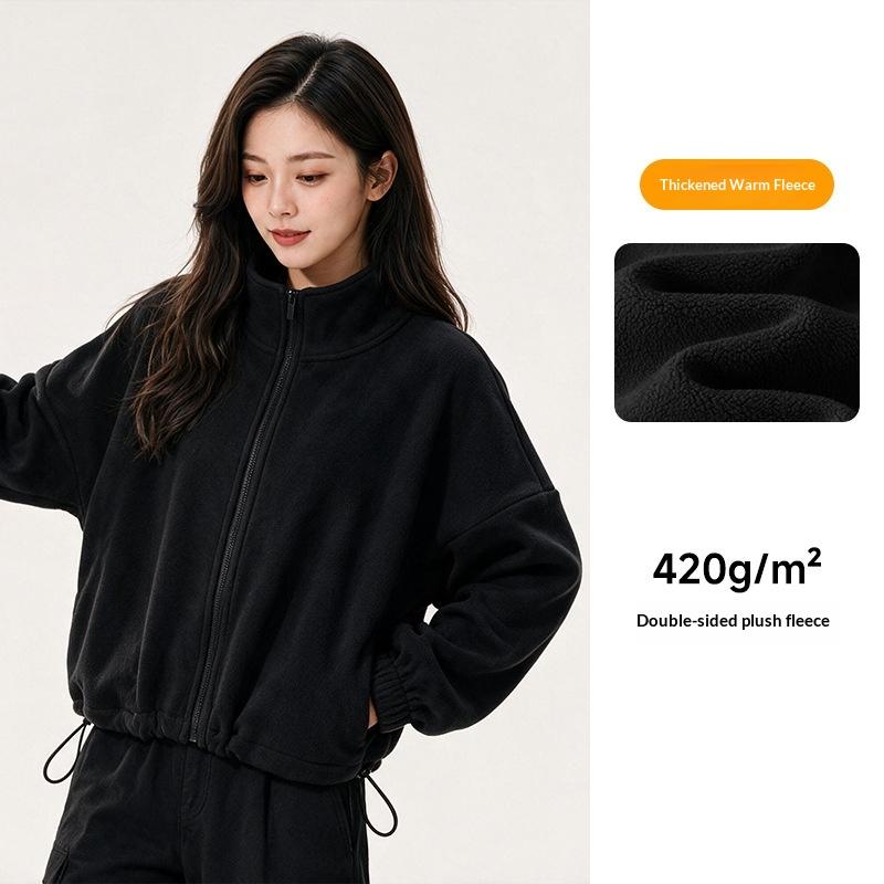 New Women Autumn Winter Double‑Sided Oat Fleece Zip Up Jacket Loose Leisure Long Sleeve Warm Thermal Outdoor Casual Coat Women Clohtes