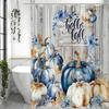 Autumn Pumpkin Shower Curtain, Blue Gray Pumpkin Eucalyptus Leaves Autumn Botanical Vines Watercolor Harvest Thanksgiving Bathro