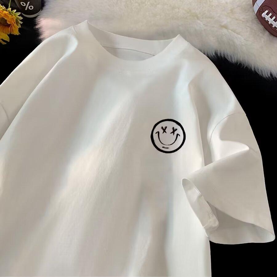 Tricou cu mâneci scurte imprimat cu litere la modă, cu gât rotund, pentru vară, în top casual