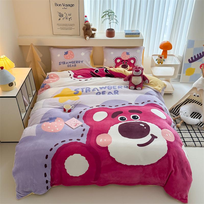 Утолщенный молочный флис, большая версия, мультяшный комплект из четырех предметов 1.2m sheet 3pc