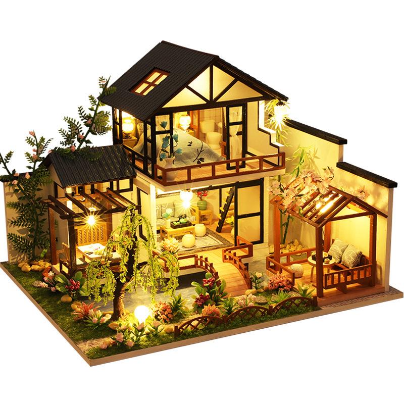 Jiate DIY Bamboo Creek Water Garden Model: Ancient-Style House Toy Creative Birthday Gift