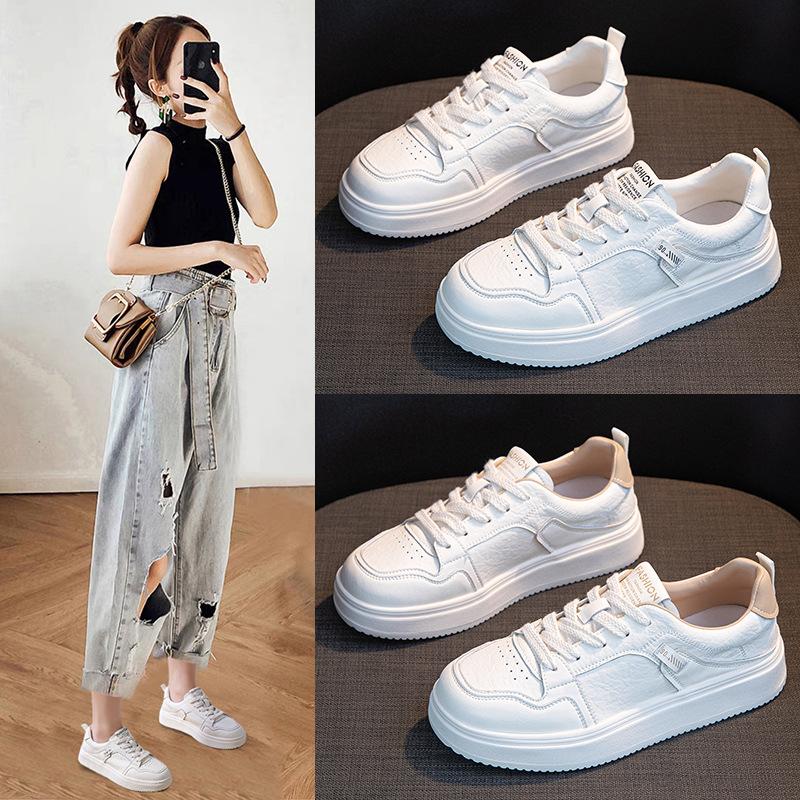 Leather Little White Shoes Women's Autumn New Soft-soled Sports and Leisure Shoes Women's Comfortable Flat-soled Lace-up Student Board Shoes