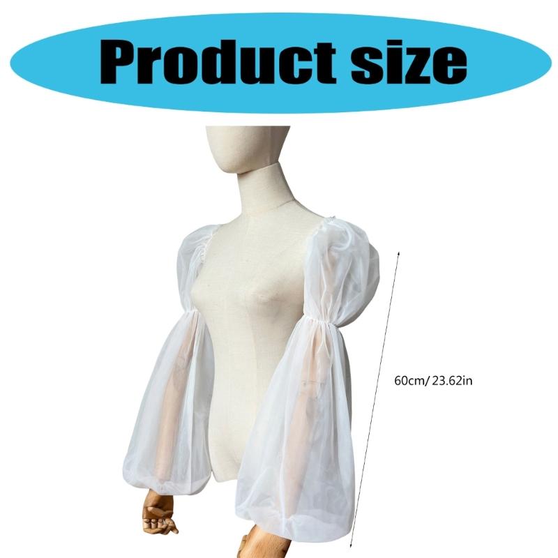Elegant Tulle Bishop Sleeve False Sleeves Sheer Stage Costume Accessory White Ruffled Long Sleeve for Wedding