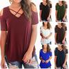 Elegant Women Cold Shoulder Loose Tops Criss Cross Short Sleeve T-shirt Blouse