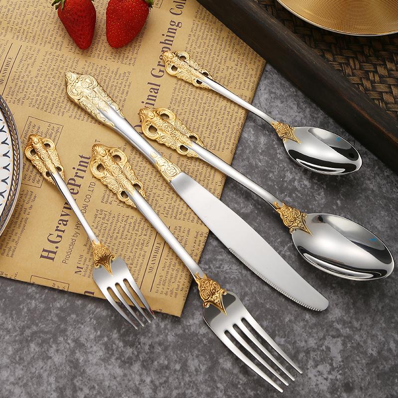 304 Stainless Steel Court Tableware Western Knife, Fork and Spoon Set Thickened High-grade Steak Knife, Fork, Spoon
