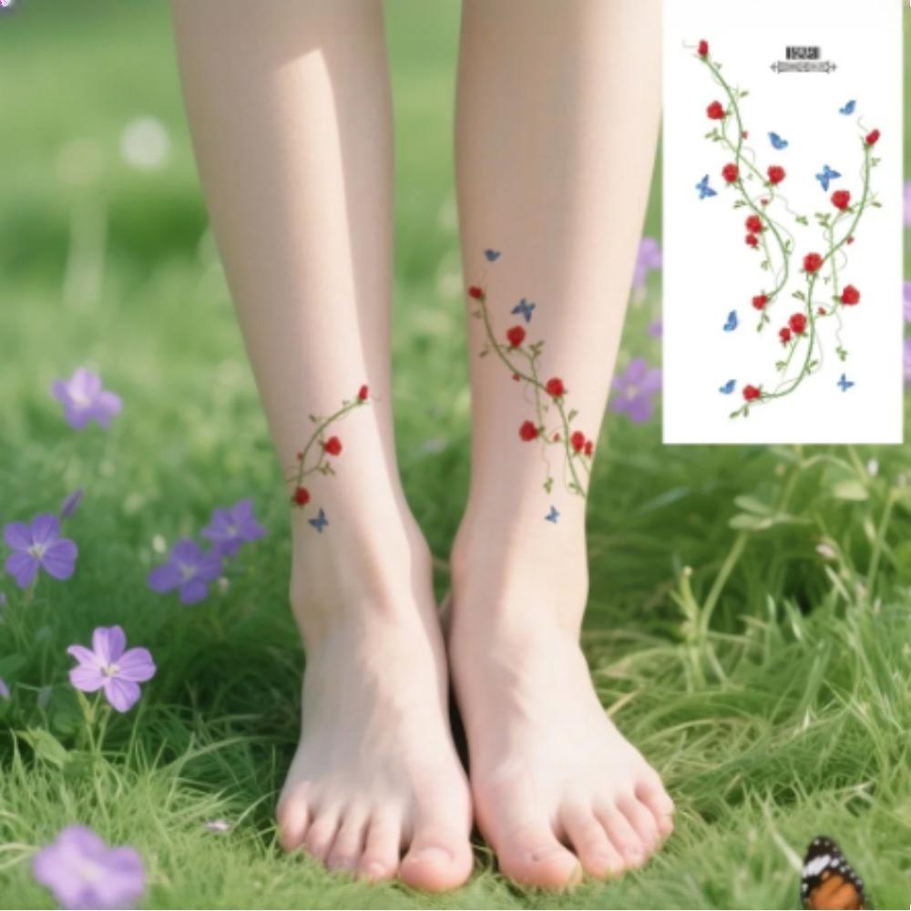 6 Sheets Colorful Flowers Temporary Tattoos Clavicle Chest Tattoo Stickers For Women Body Waterproof Fake Tattoo Wrist Tattoo