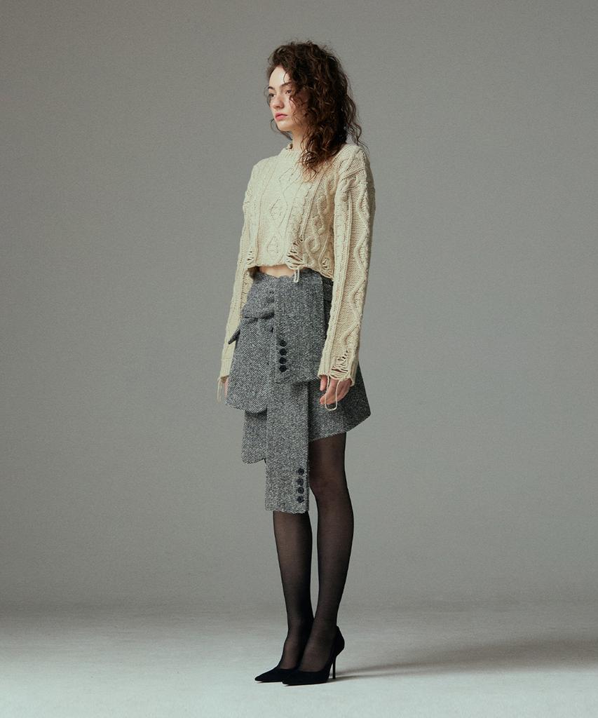 Meuameu Cable Destroyed Crop Knit