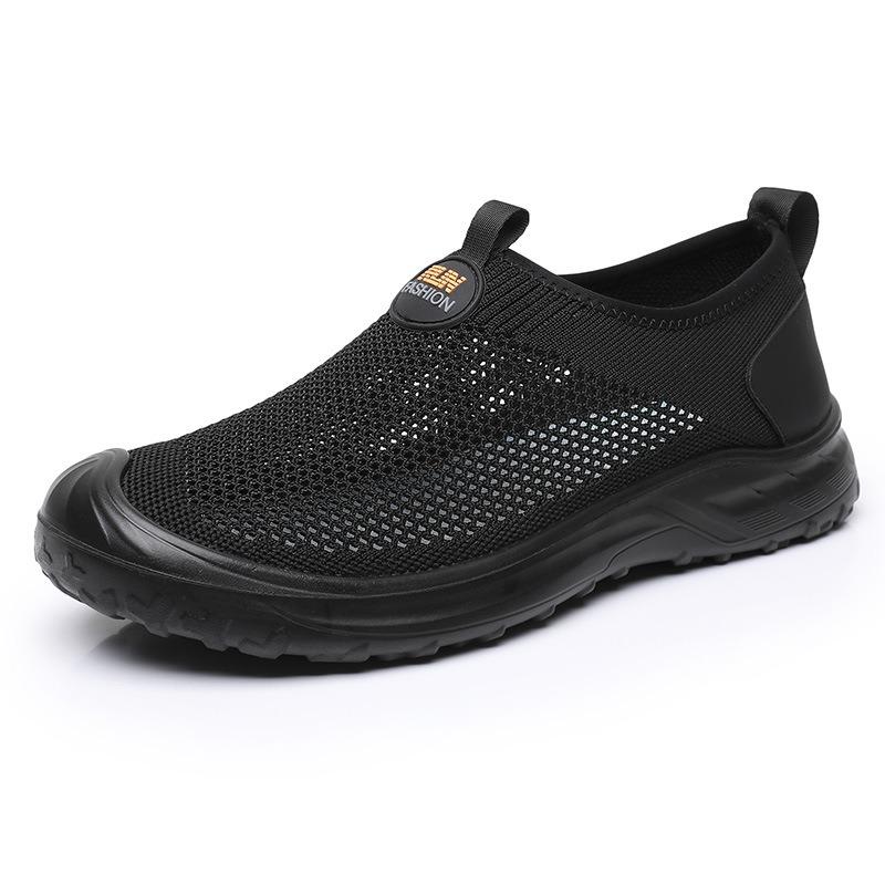 Men's shoes are breathable in summer, one-pedal cloth shoes, light mesh surface, soft sole, round head, dad walking travel sports men's mesh shoes