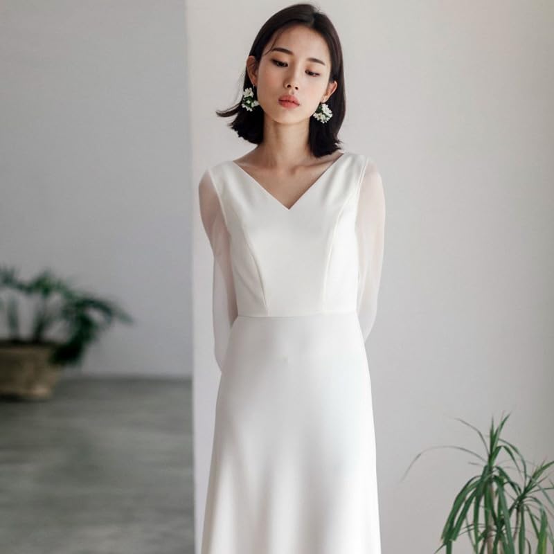 White Wedding Dress for Overseas Long Long Length [88flix] Weddings, Sleeves, (L)