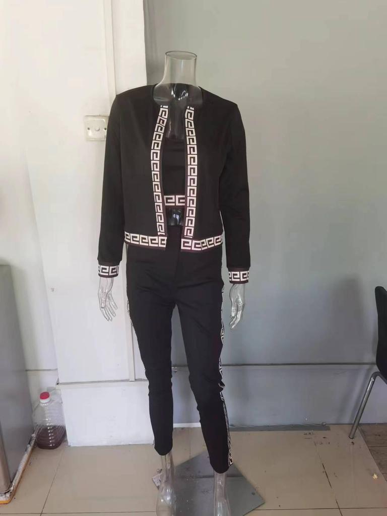 Stilvolles Streetstyle Damen 3-teiliges Set: 3D-Druck Weste, Strickjacke & Leggings für Frühling/Herbst