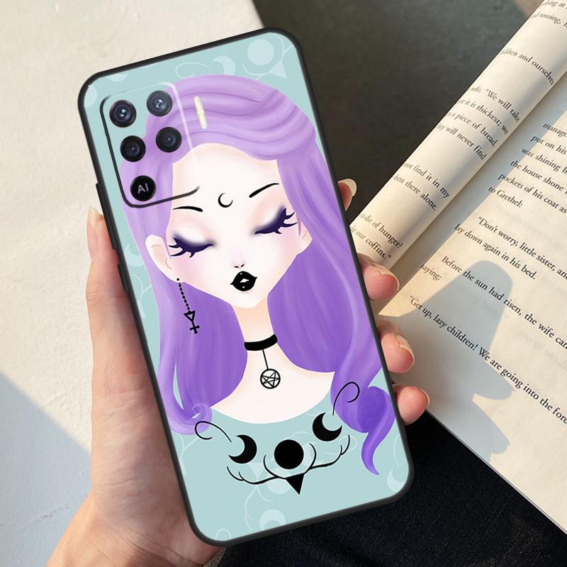 Girly Pastel Witch Goth Case For Oppo A74 A57 A17 A77 A18 A38 A58 A78 A98 A54 A94 A80 A60 A40 A96 A76 A16 A15 A5 Pro