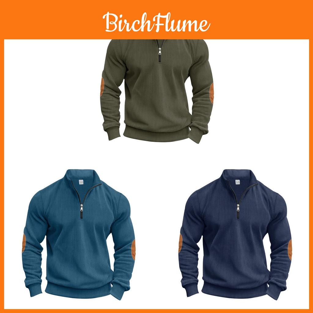 Corduroy Mens Stand Collar Pullover Sweatshirt With Zipper Closure For Casual Fall Wear