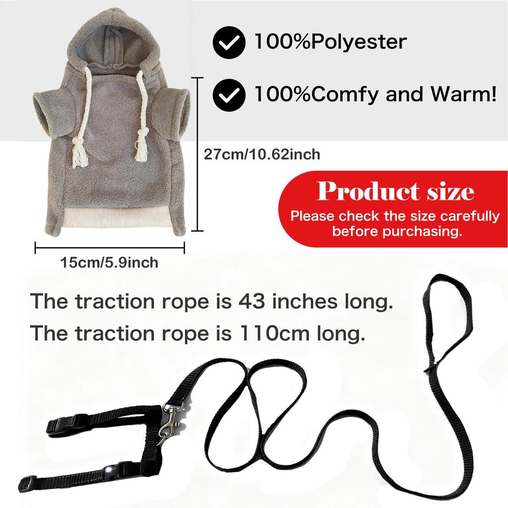 Ferret Hoodie Warm Soft Hamster Outfits With Harness Small Animal Ferret Sweater For Bunny Squirrels Chinchilla Chihuahua Pet