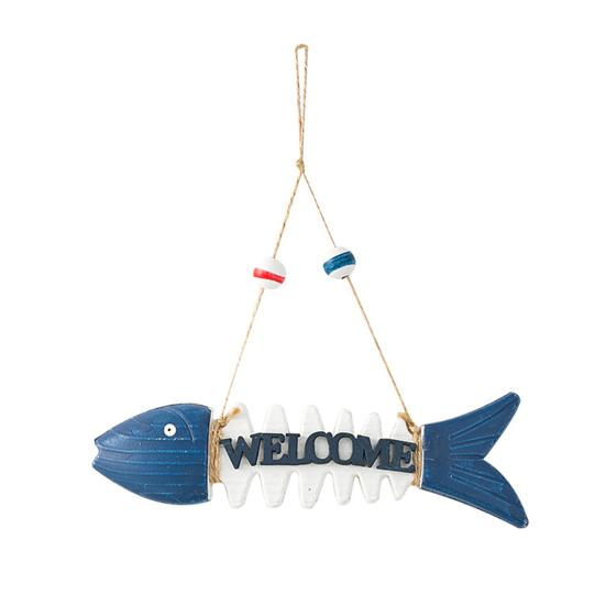 

7-дюймовая табличка-приветствие Скелет рыбы в средиземноморском пляжном стиле, настенное искусство из деревянных костей рыбы, винтажное подвесное украшение-рыба для дома, ванной комнаты, офиса