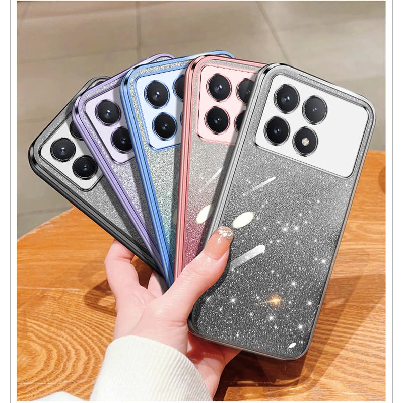 KEYSION Luxury Plating Glitter Phone Case for Xiaomi POCO F6 Pro Transparent Soft TPU Shockproof Back Cover for POCO F6 Pro