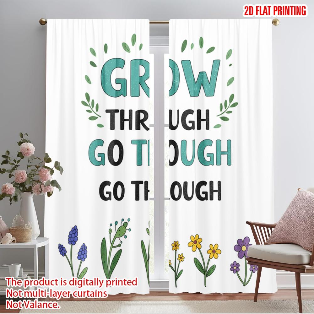 

2pcs 2D flat printing Drapes Grow Through What You Go Through Motivational Wall 100% Polyester Fabric Without Electricity 52.50×116.00 CM 2pcs