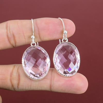 Pendiente de kunzita rosa facetada, delicada joyería de piedras preciosas, pendiente único, pendiente de plata de ley 925, joyería de último diseño hecha a mano, regalos para ella