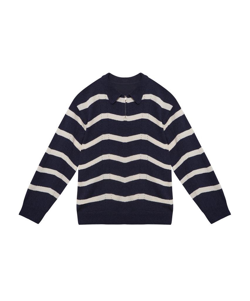 INSTANTFUNK Striped Boucle Half Zip