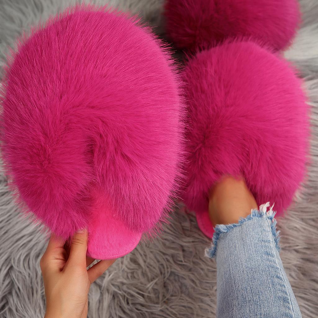 Cute Plush Slippers Winter New Round Toe Deep Mouth Soft Sole Non-slip Wrapped Toe Flats