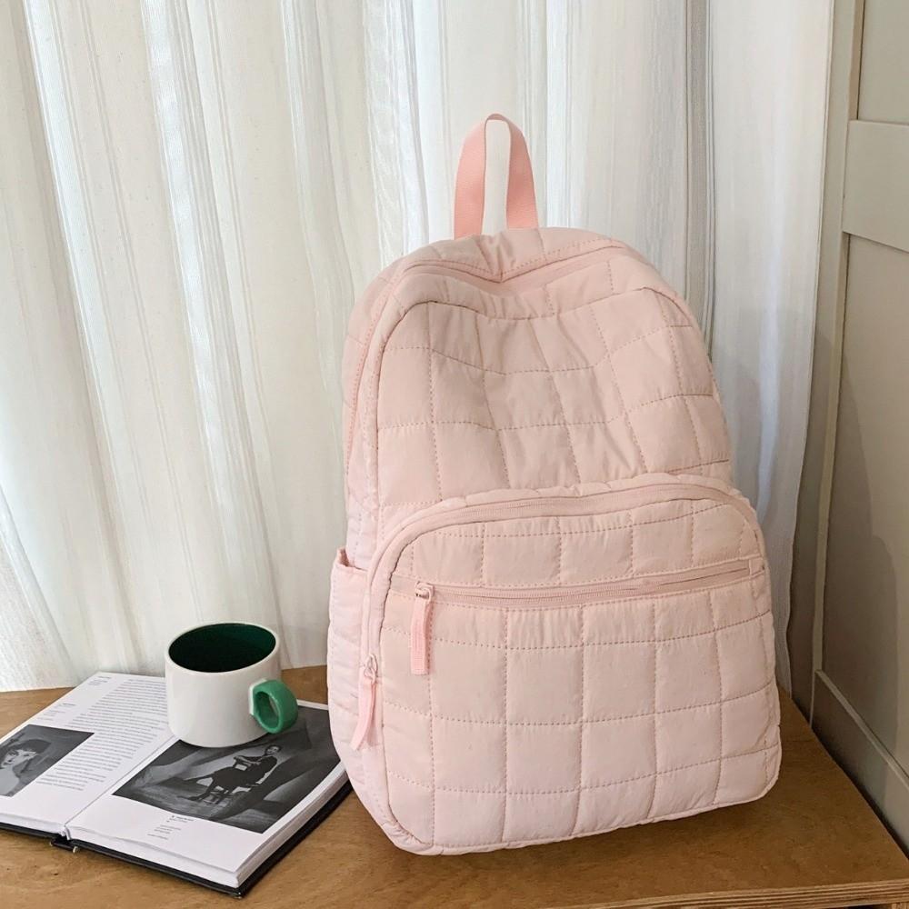 

Unisex Quilted Travel Backpack Nylon Solid Color Laptop Backpack Large Capacity Multi-pocket Student Schoolbag