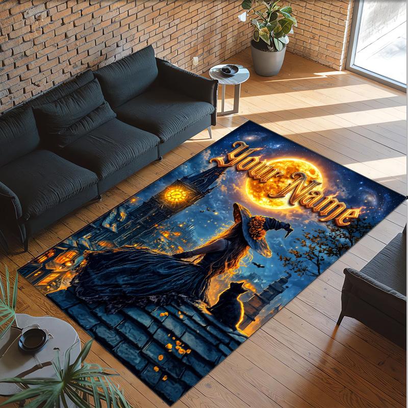 Witchcraft Theme Crystal Velvet Rug Personalized Custom Name Text Soft Floor Mat Home Decor