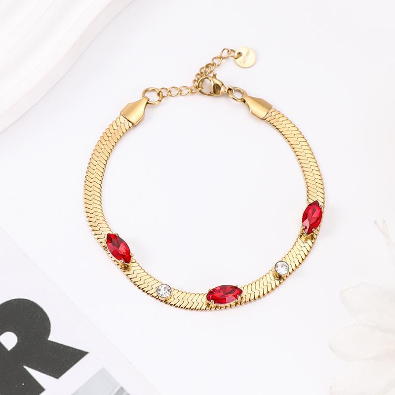 European American Ins Versatile Stainless Steel Colored Zircon Marquise Snake Chain Bracelet
