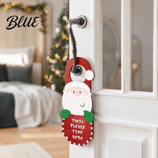 Indoor Holiday Door Ornament Wooden Christmas Hanger, Santa Claus Snowman Stocking Patterns Winter Party Sign Knob for Home Party, Festive Decorations