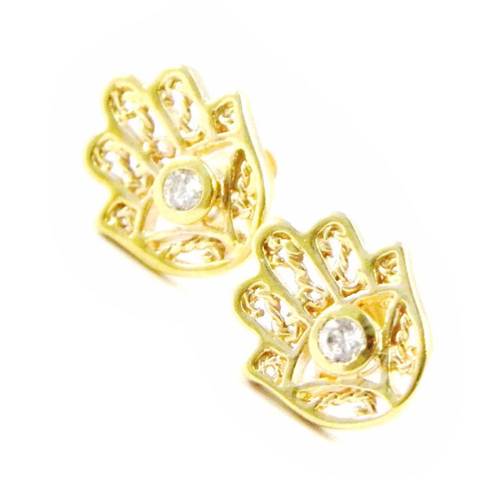 Les Trésors De Lily [C5749] - Pozlacené náušnice 'Ruka Fátimy' bílé