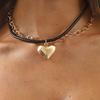 Heart Chain Pendant Necklace for Women Exquisite Black Leather String Collarbone Chains Punk Choker Retro Versatile Jewelry Gift